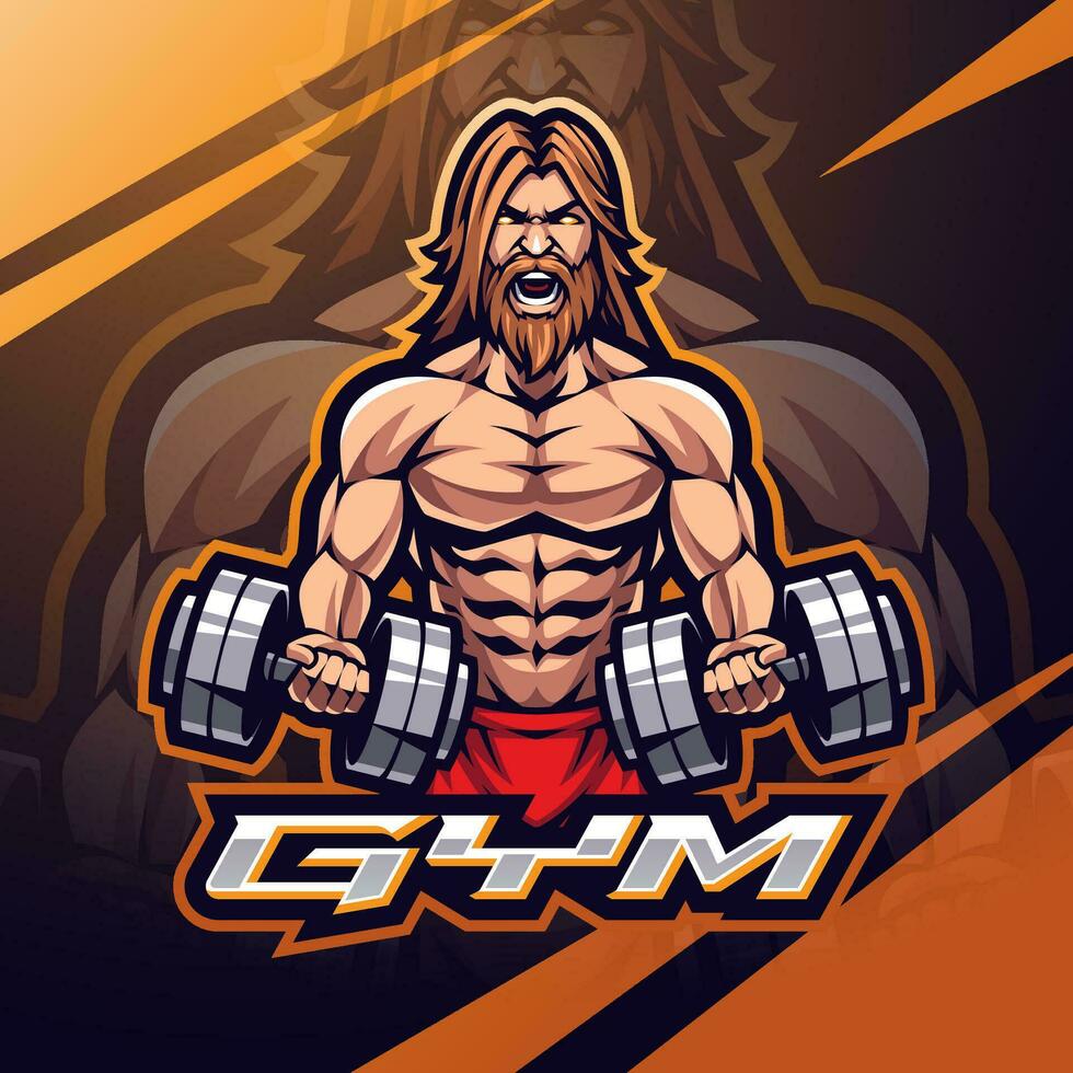 Gym man esport mascot logo design vector