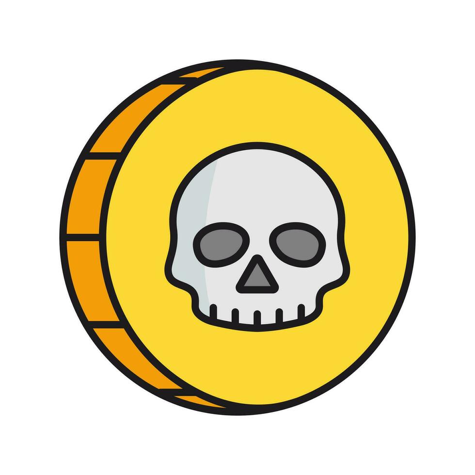 Pirate gold coin icon with a skull. Pirate treasure,isolated on white background. vector