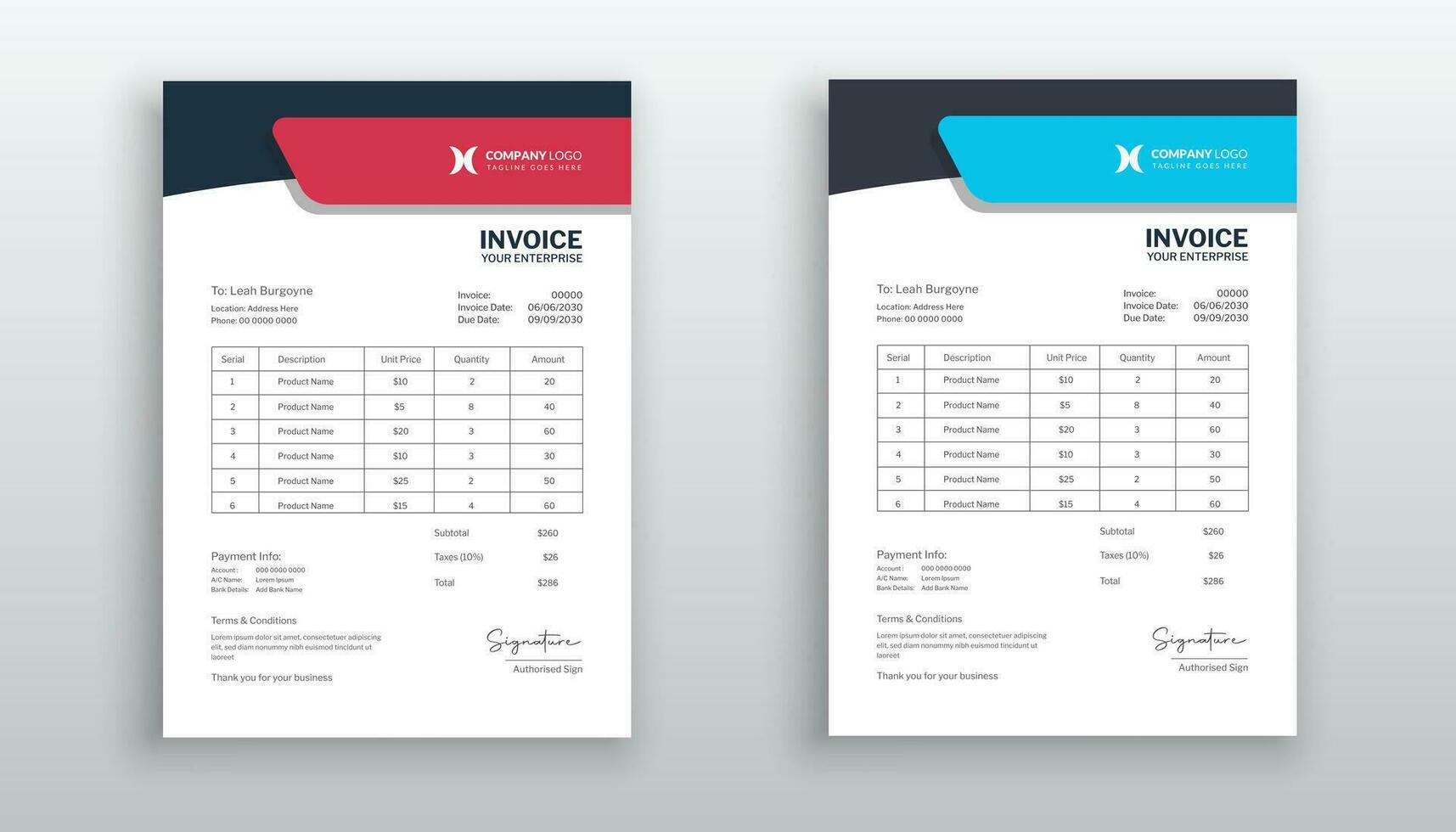 modern and minimal invoice template design vector