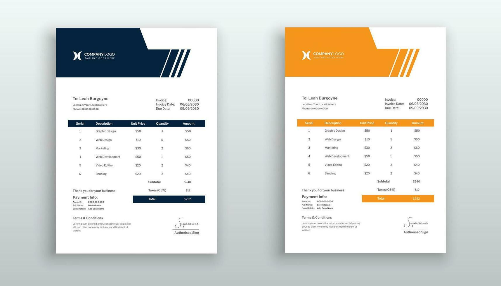 modern and minimal invoice template design vector
