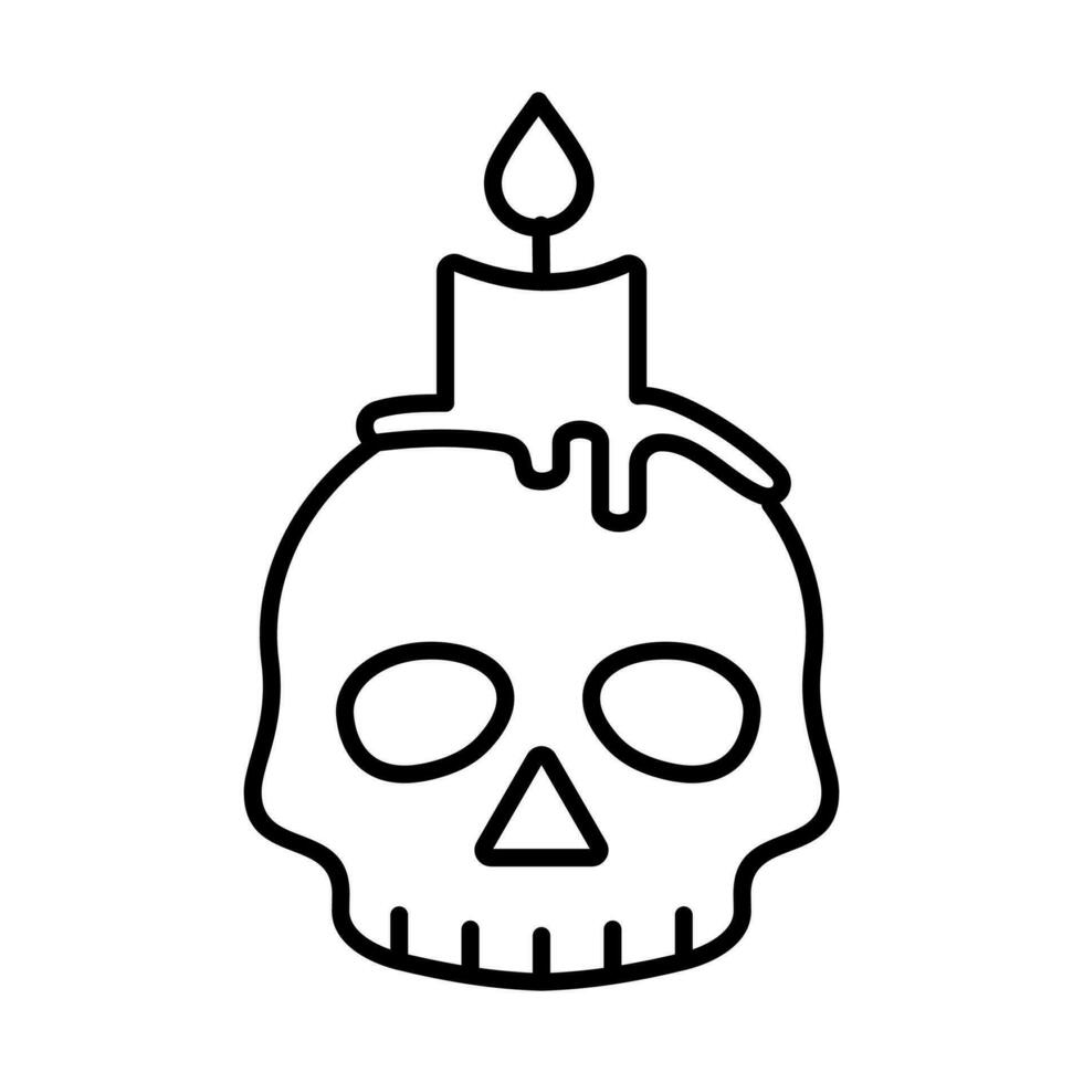 Skull candles. Human skull with a candle. Halloween symbols. Human skull candlestick. Vector cartoon isolated on white background.