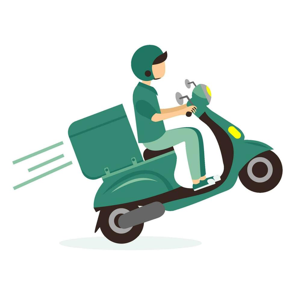 delivery man illustration riding a green scooter vector food delivery man  18725201 Vector Art at Vecteezy