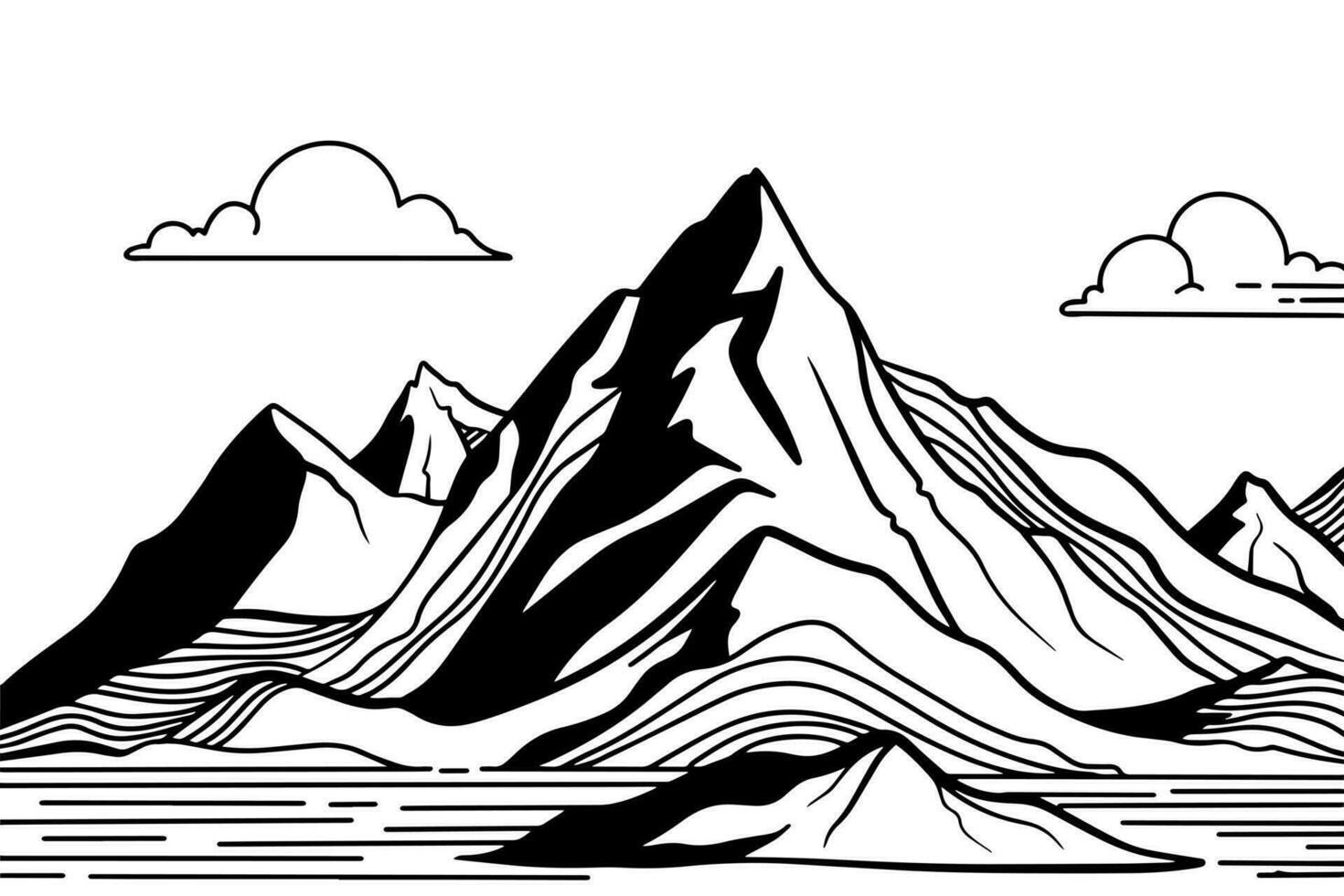 set of creative minimalist modern line art print. Abstract mountain contemporary aesthetic backgrounds landscapes. with mountain, forest, sea, skyline, wave. vector illustrations