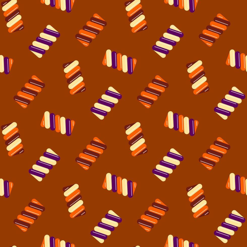 Seamless pattern of Halloween trick or treat candies on isolated background. Background in traditional colours for Halloween celebration, textiles, wall papers, wrapping paper, scrapbooking. vector