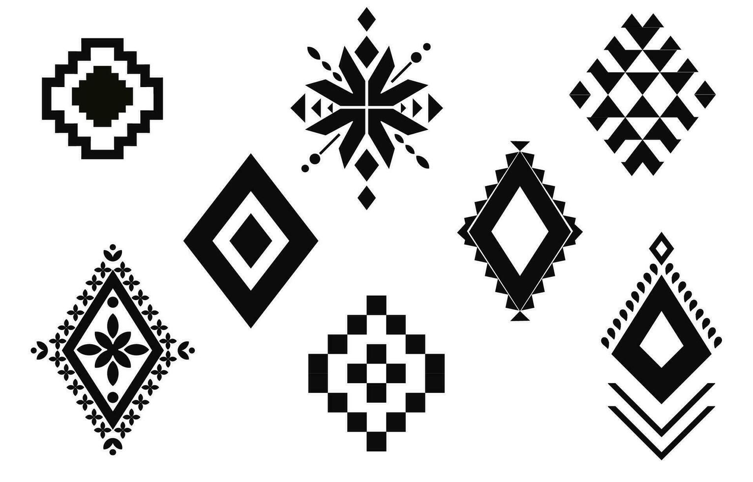 Oriental ethnic pattern. Set of ethnic ornaments. Tribal design, geometric symbols for tattoo, logo, cards, fabric decorative works. traditional print vector illustration. on white background.