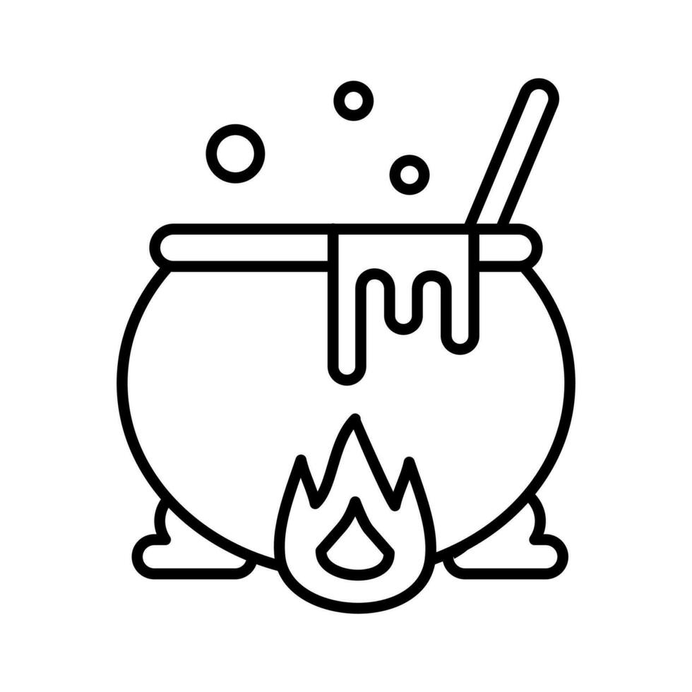 Halloween witch cauldron with potion and bubbles isolated on white background. Black pot cooked with magic potion in flat style vector