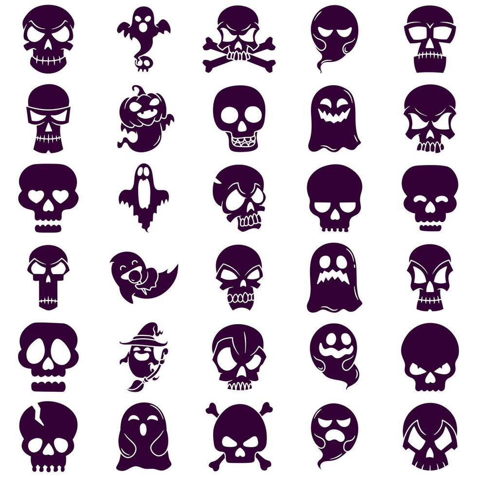 Free vector collection of silhouette stickers on the theme of halloween, ghost, skull and pumpkin witch