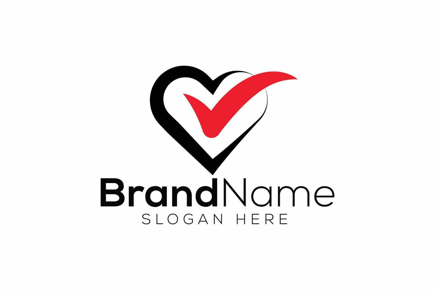 Trendy and minimal check mark and love vector logo design