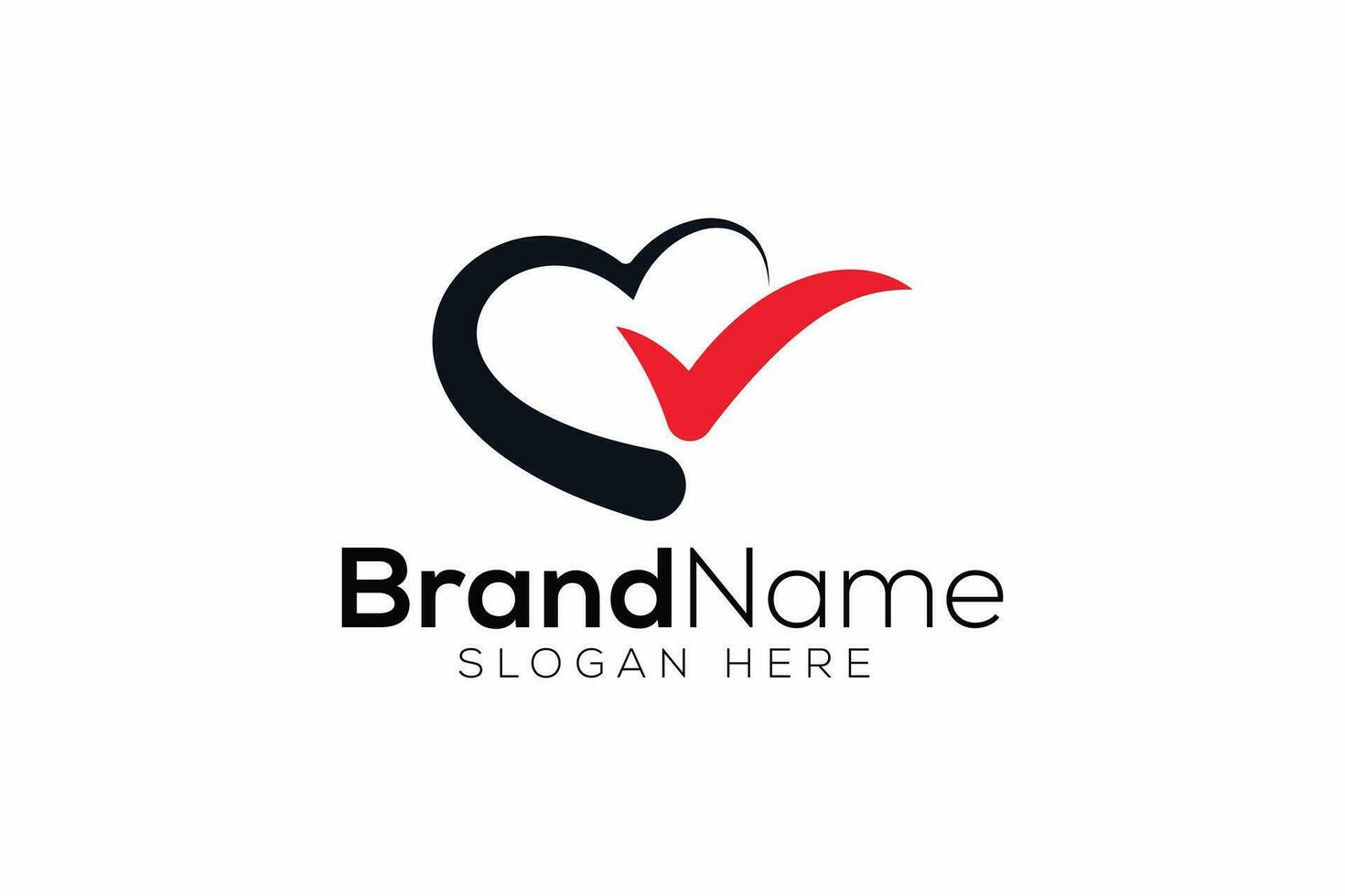 Trendy and minimal check mark and love vector logo design