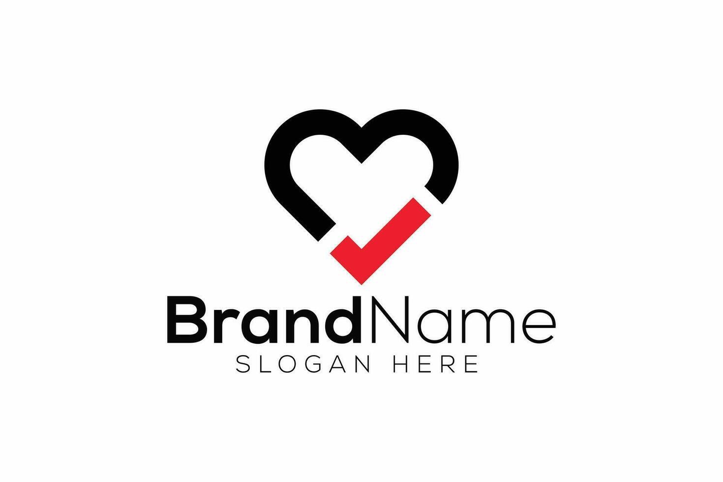 Trendy and minimal check mark and love vector logo design
