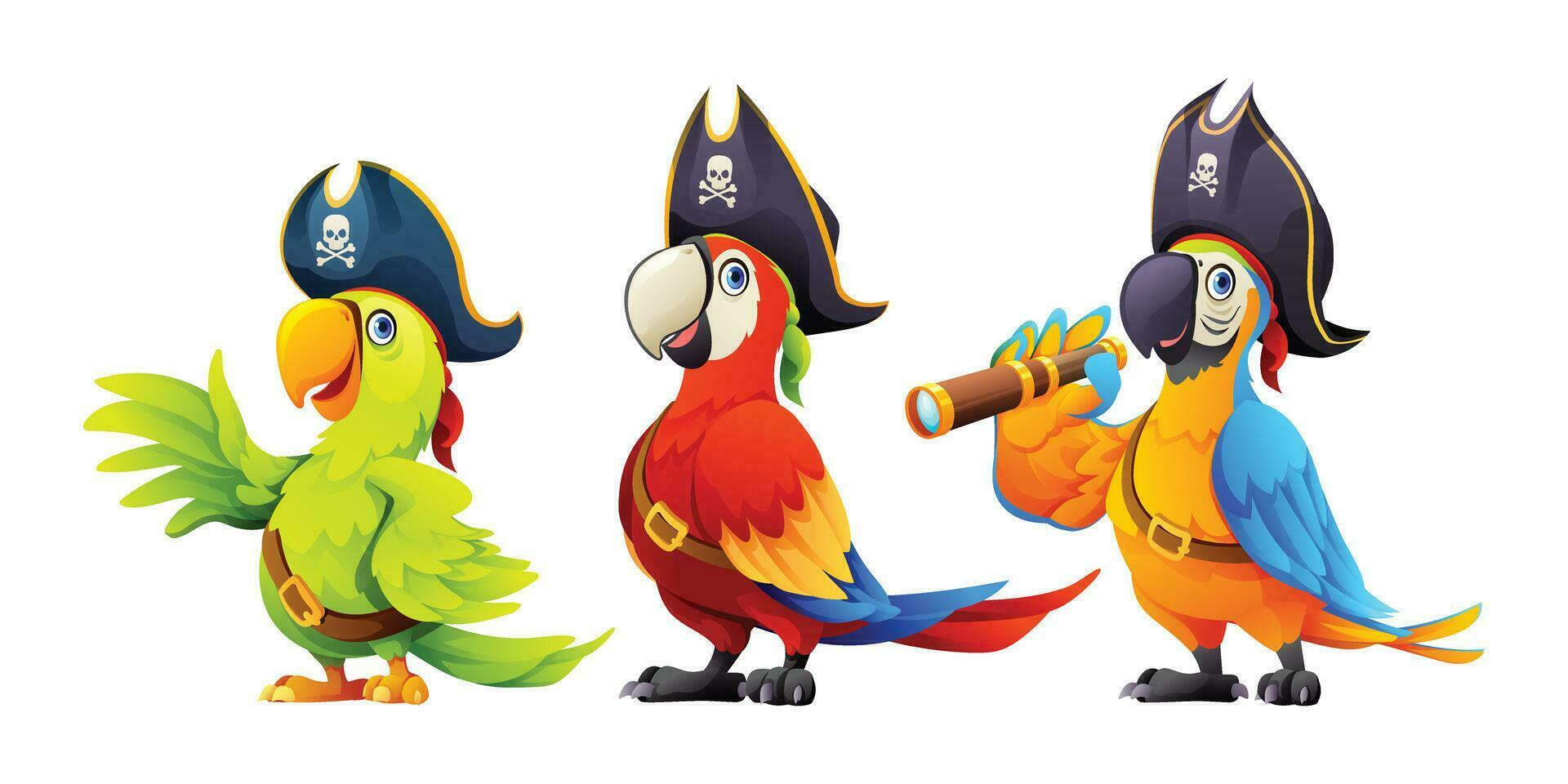 conjunto de linda pirata aves dibujos animados ilustración aislado en blanco antecedentes vector