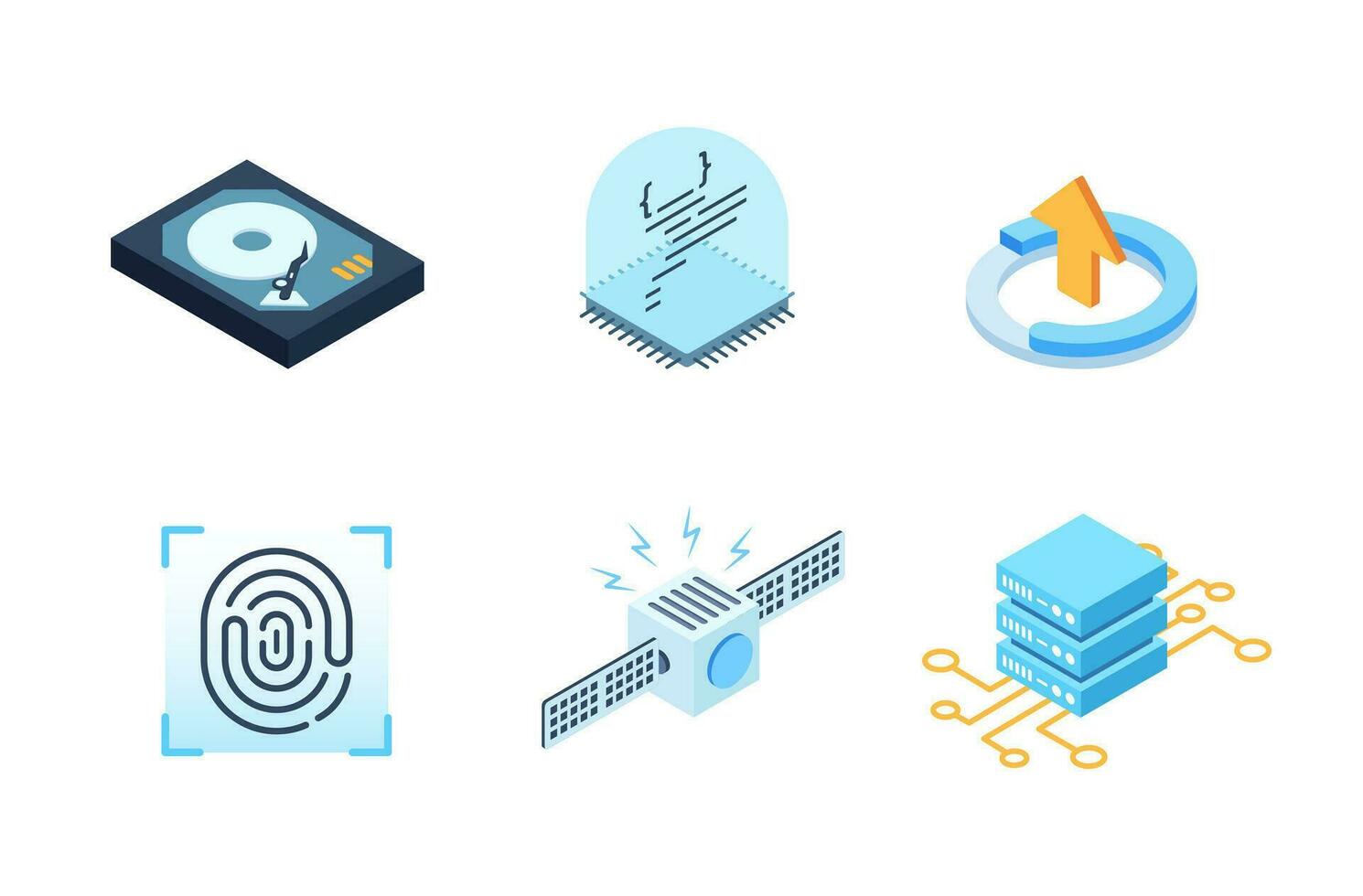 Digital infrastructure element isometric icons set. vector