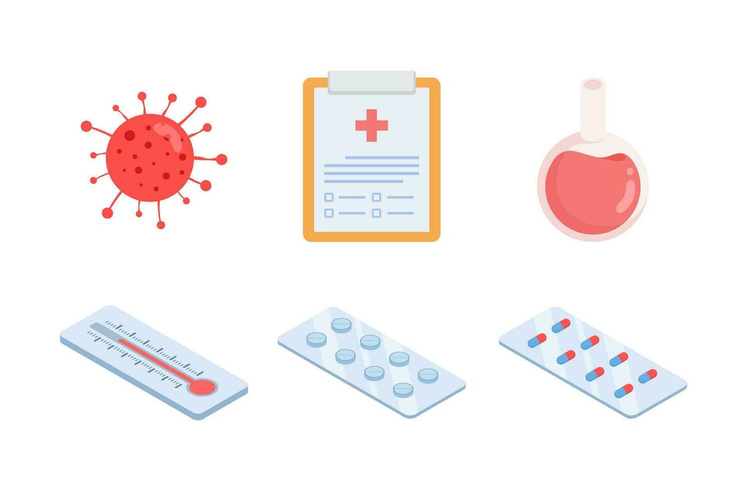 Healthcare element isometric icons set. vector