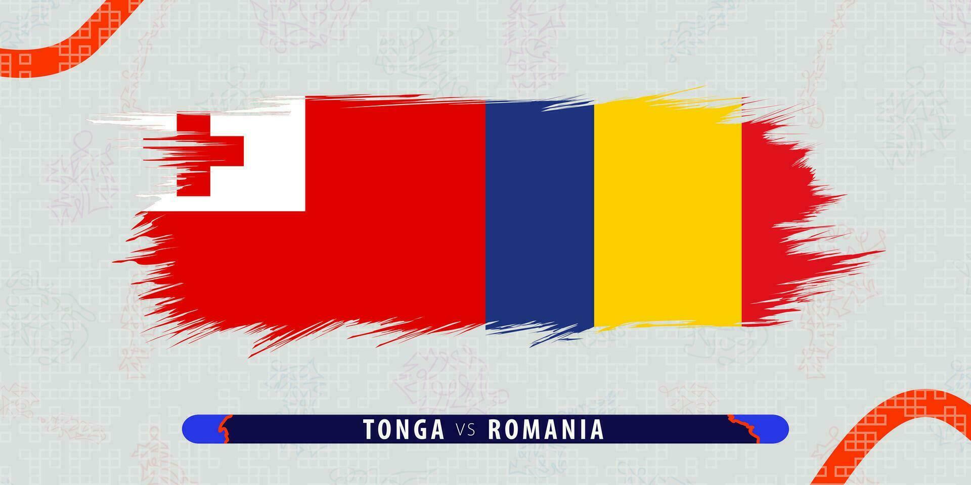 tonga vs Rumania, internacional rugby partido ilustración en pincelada estilo. resumen sucio icono para rugby fósforo. vector