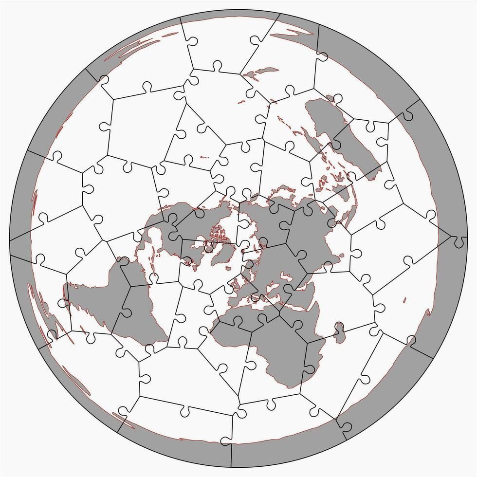 Cnc laser cutting world map Circular Voronoi Puzzle Vector illustration