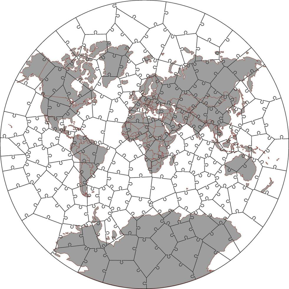 cnc láser corte mundo mapa circular voronoi rompecabezas vector ilustración