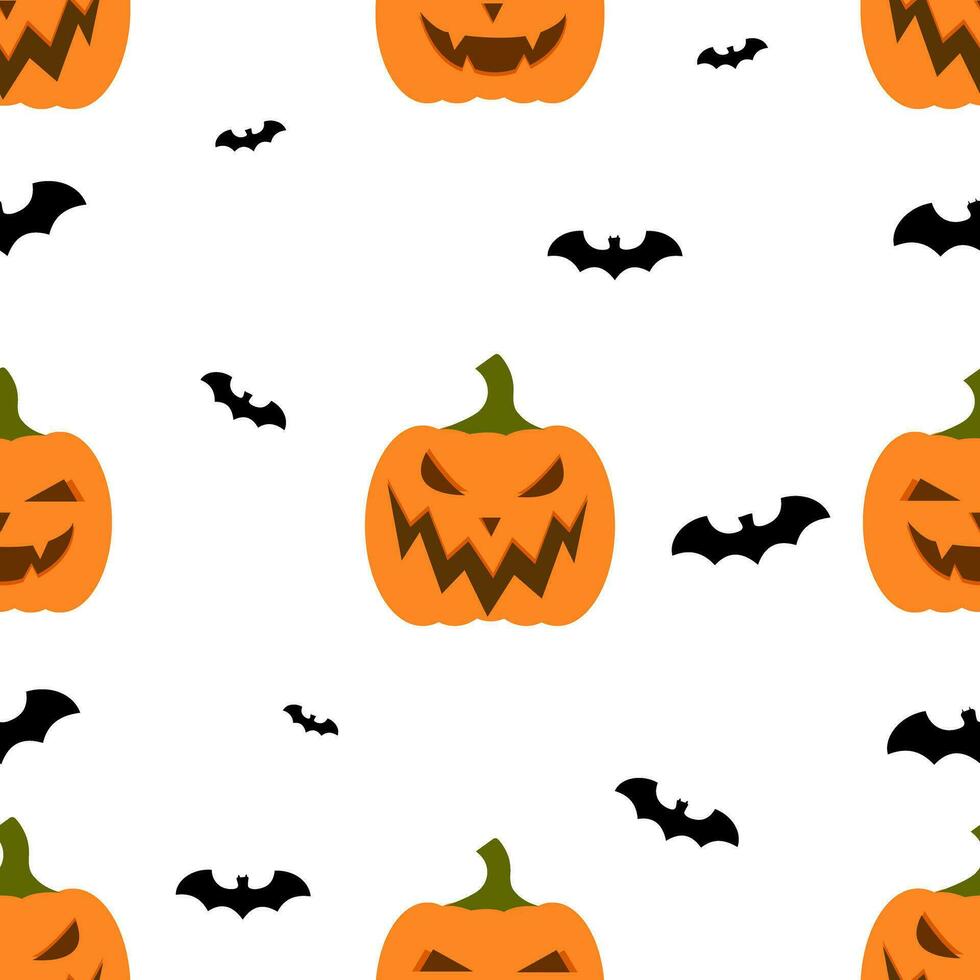 Halloween custom pumpkins seamless pattern. Funny and spooky facial expressions. Vector