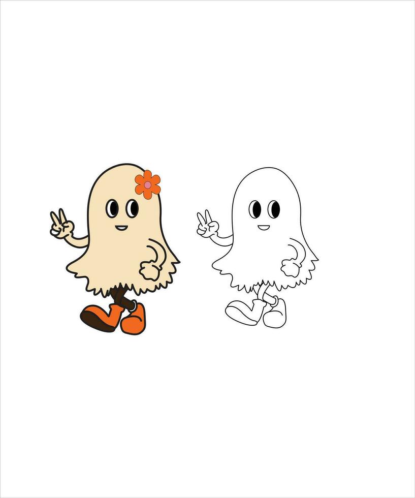 Retro groovy cute boo Halloween design,spooky season vector