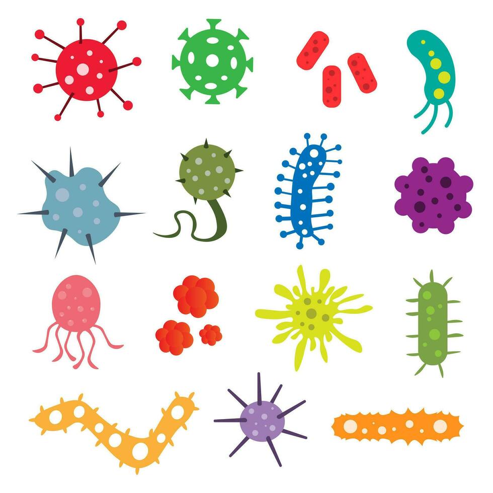 Bacteria and germs icons set. Vector illustration isolated on white background.