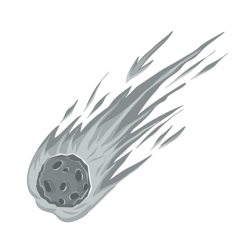 Grayscale monochome meteor stone with blazing fire vector illustration disaster isolated on square white background. Simple flat cartoon art styled drawing.
