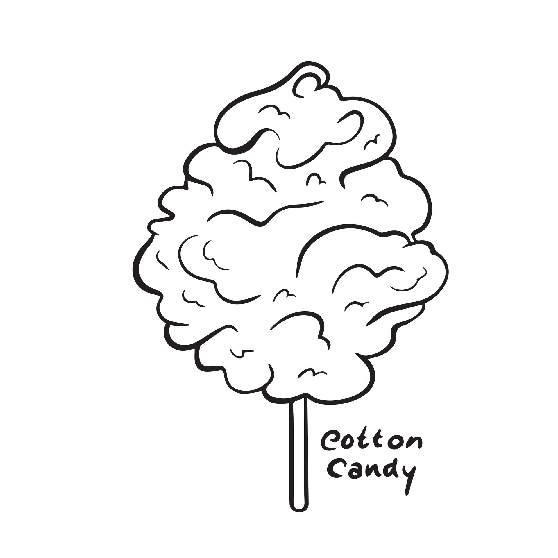 Black outlined cotton candy sweet food vector illustration for coloring