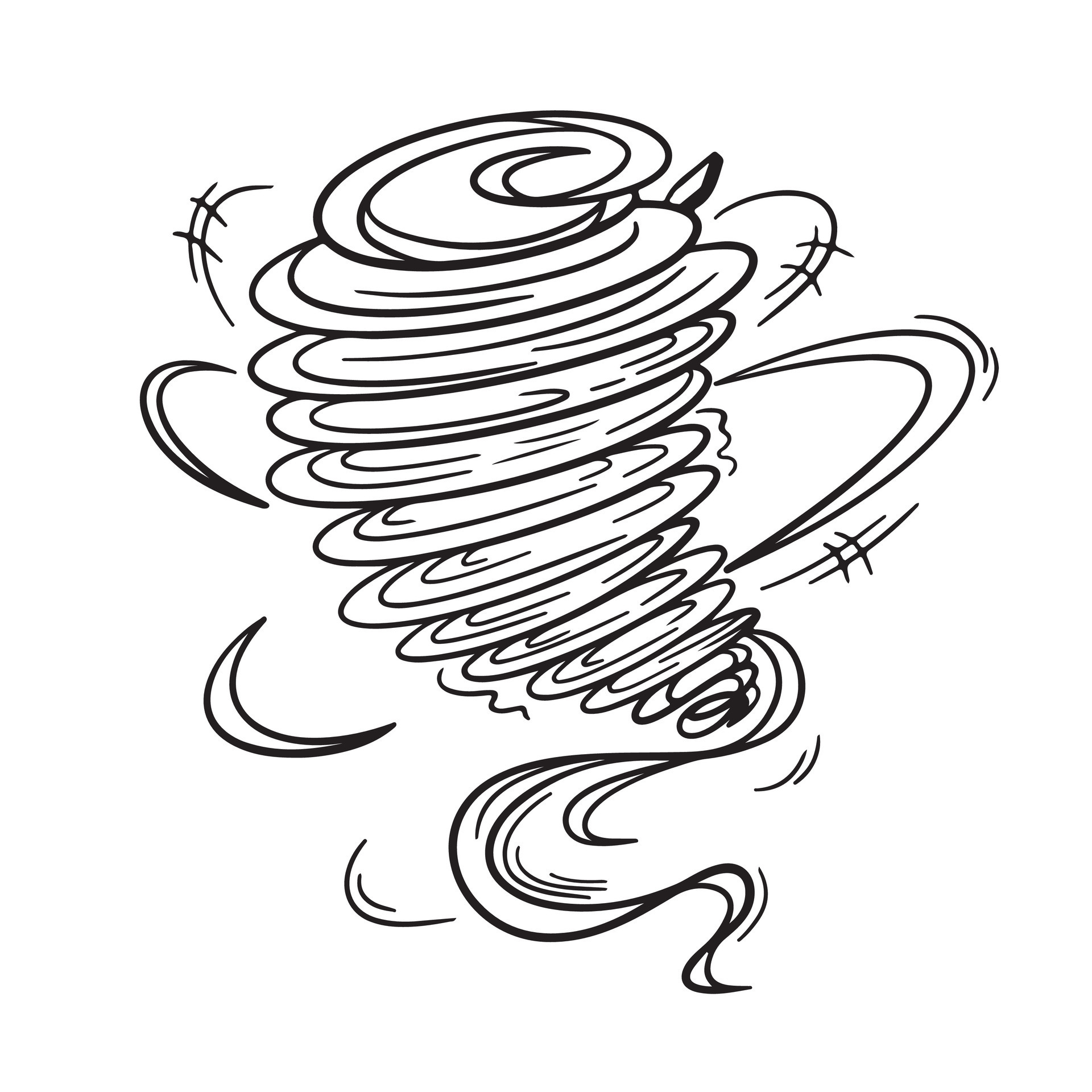 Black outlined tornado wind disaster vector illustration for coloring ...