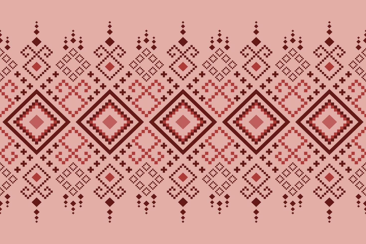 Pink Cross stitch colorful geometric traditional ethnic pattern Ikat seamless pattern border abstract design vector