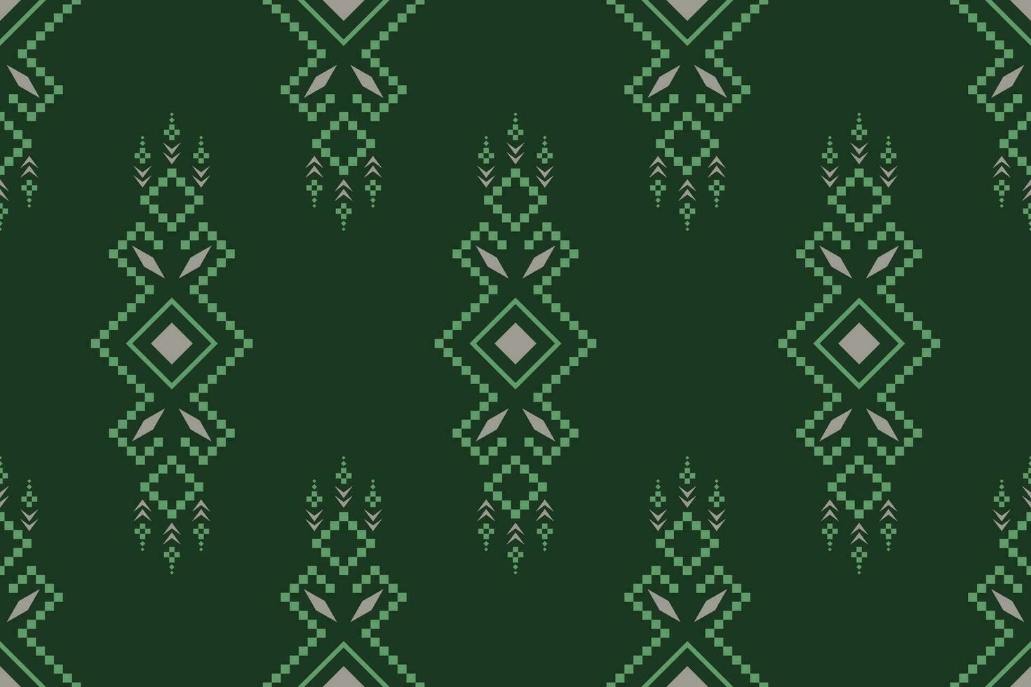 Green Cross stitch colorful geometric traditional ethnic pattern Ikat seamless pattern vector