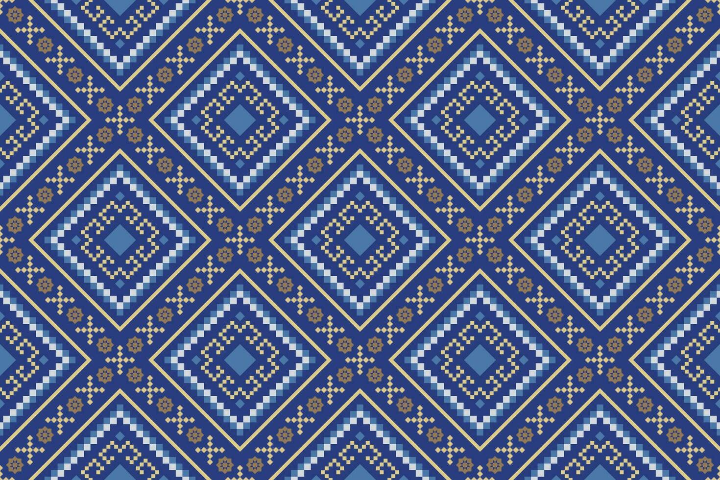 Indigo navy blue geometric traditional ethnic pattern Ikat seamless pattern abstract design for fabric print cloth dress carpet curtains and sarong Aztec African Indian Indonesian vector