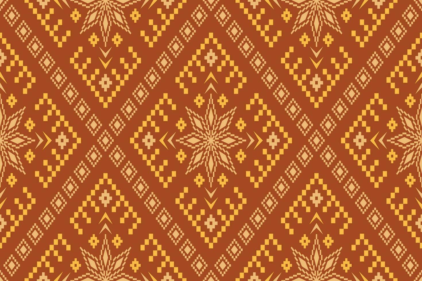 Orange vintages cross stitch traditional ethnic pattern paisley flower Ikat background abstract vector