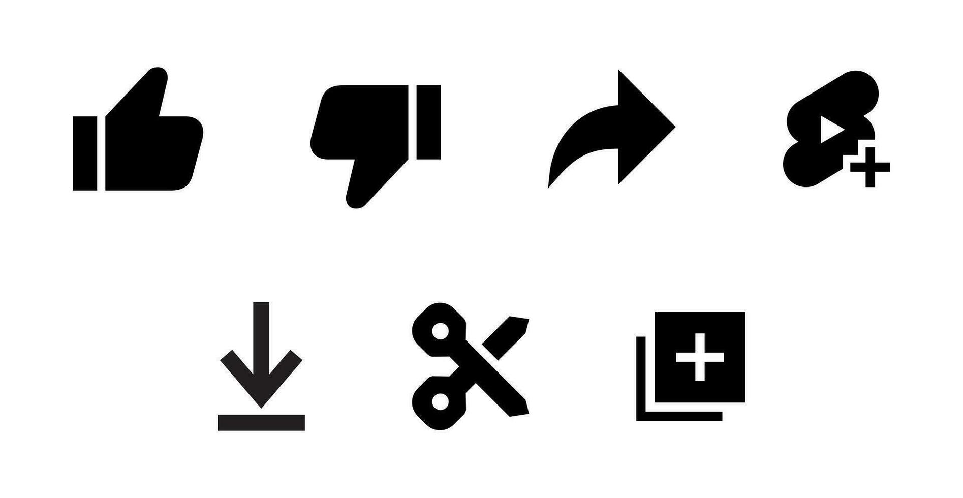como, disgusto, compartir, remezclar, descargar, acortar, y salvar icono vector en plano estilo. transmisión vídeo canal ui elementos