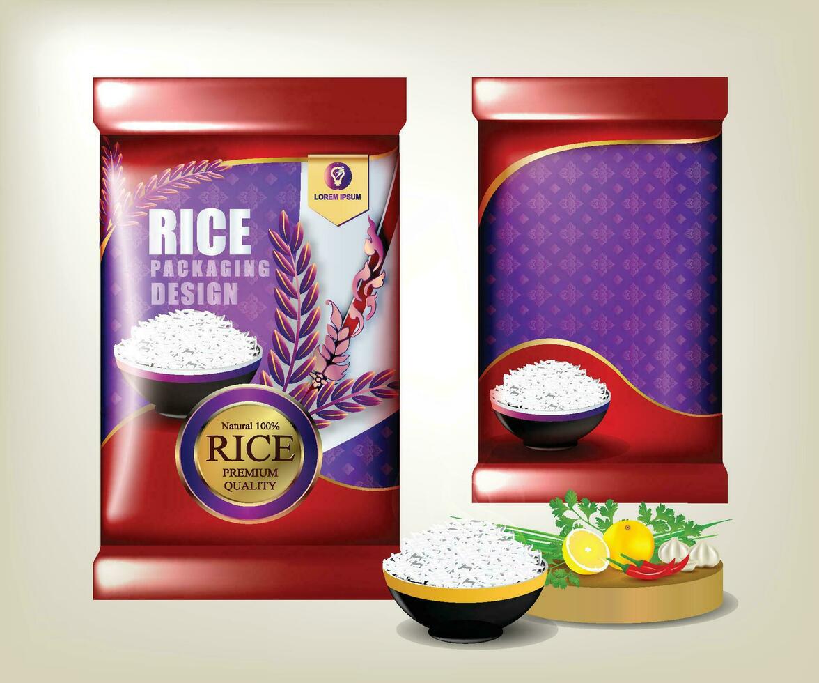 arroz paquete comida logo productos y tela letras, bandera y póster modelo vector