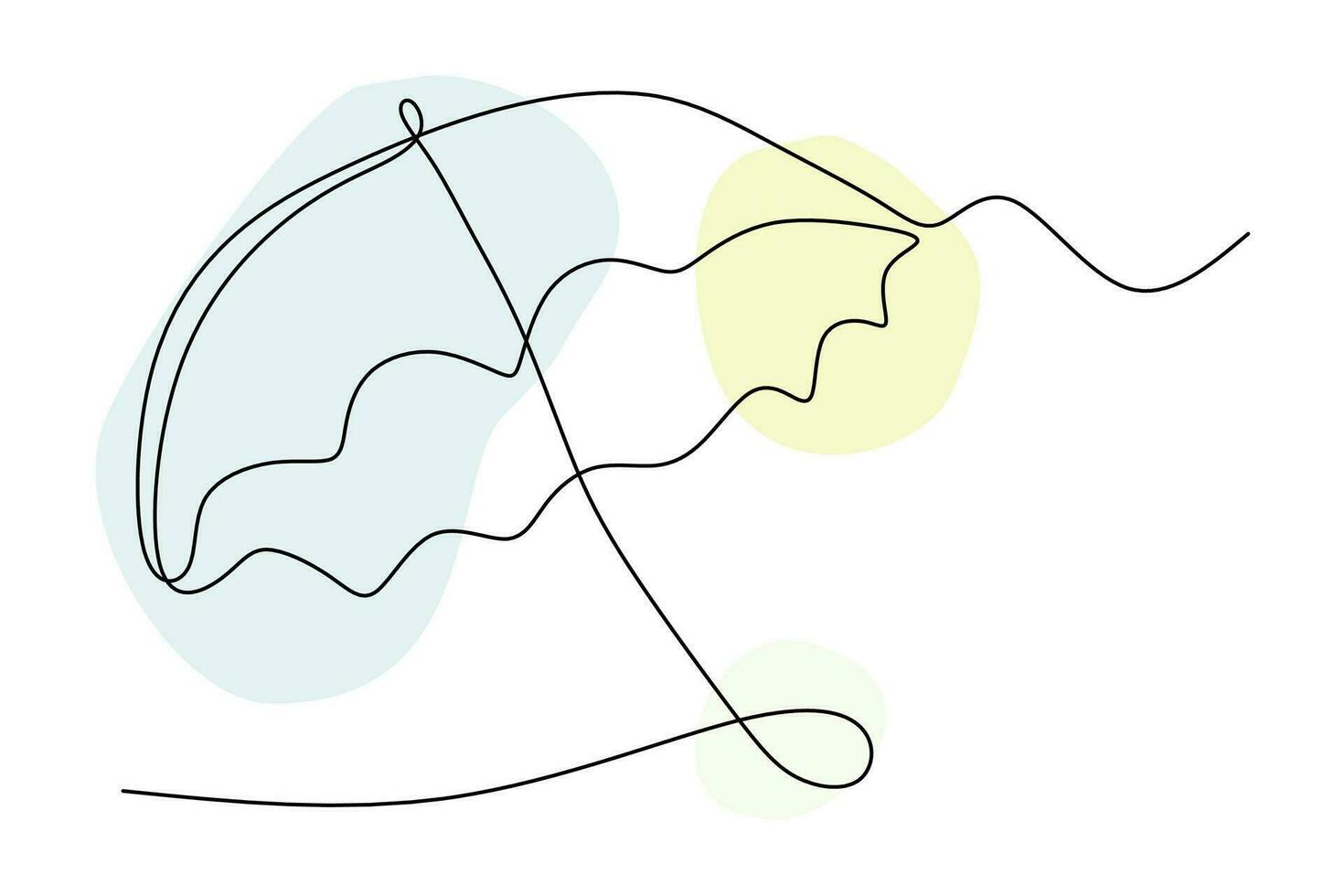 Outline Umbrella with color blothes. Vector Continuous line Elegant and Cute Rain illustration. Line art style drawing. Silhouette of season Protect element. Minimalism weather Accessory with blob
