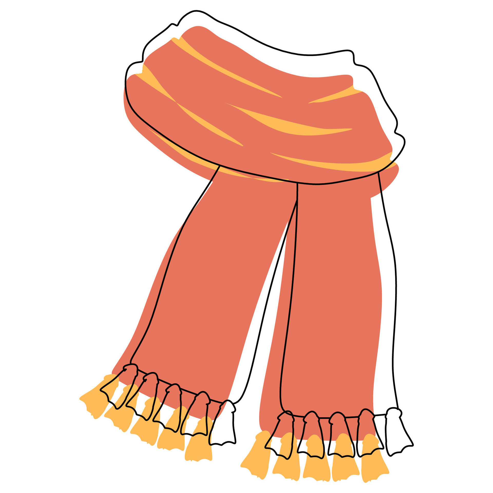 Knitted Winter or Autumn Wool fringed Scarf. Vector illustration isolated  on white. Flat style and Line art Protect and warm Clothing, element for  Season decoration. Design art colorful Muffler. 28549373 Vector Art