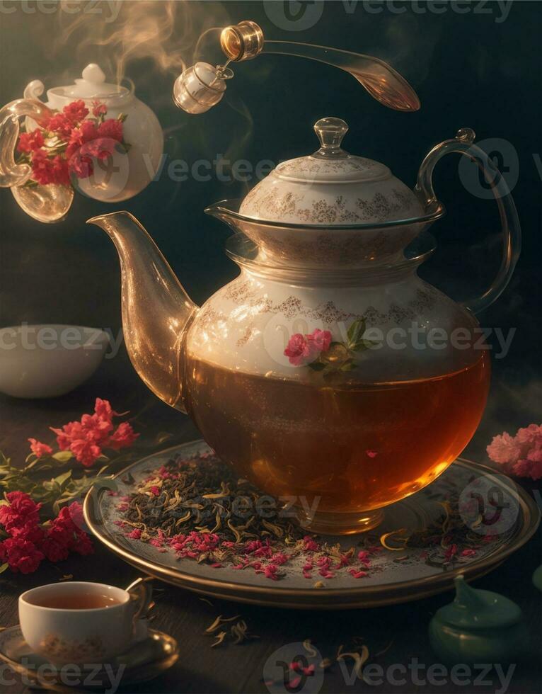Red tea pot glass photo