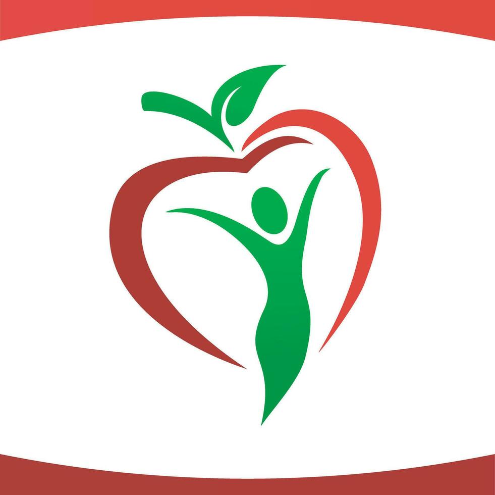 Wellness Nutrition Woman Human Heart Apple Fruit Logo Vector