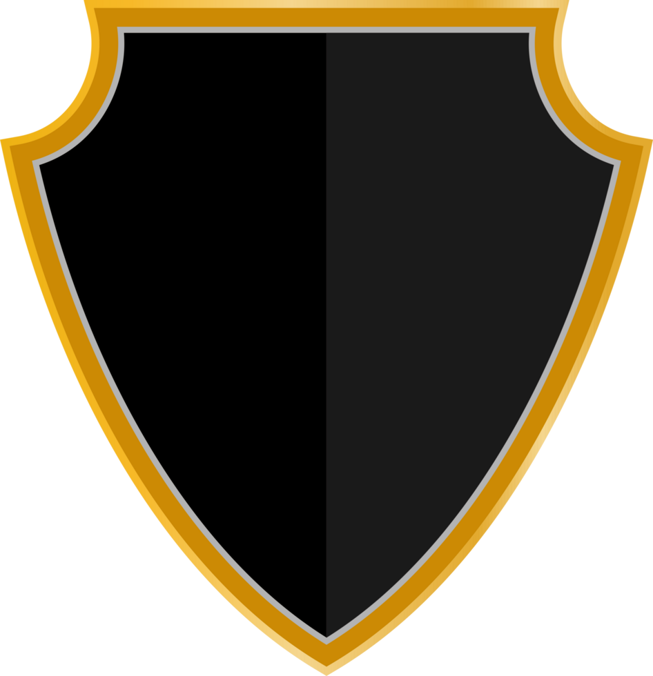 Black shield design with gold frame png