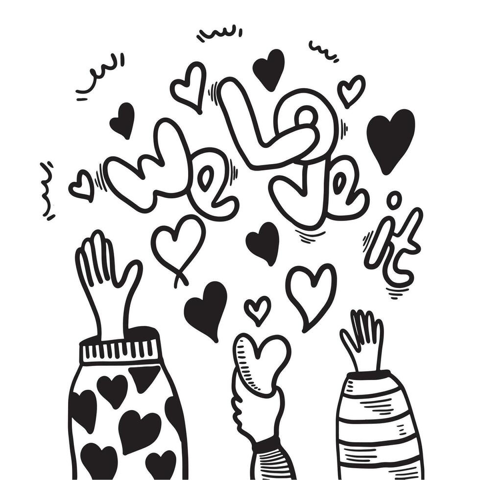 Applause hand draw on white background with heart shape.vector illustration. vector