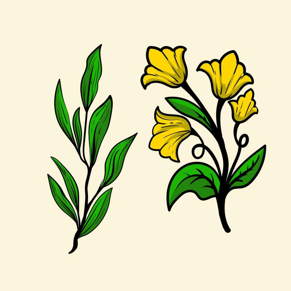 floral colección con hojas y flores, dibujo acuarela pequeño flor. botánico ilustración mínimo estilo. vector