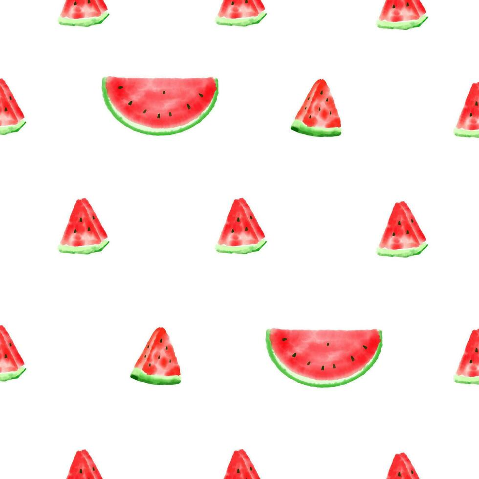 Seamless watermelon pattern texture with watercolor watermelons slices background vector. vector