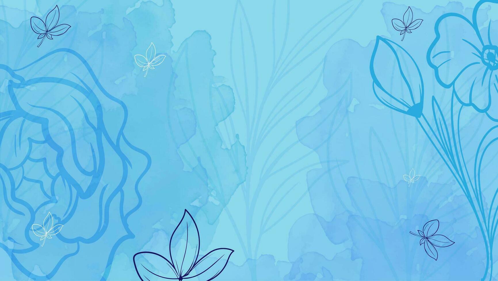 Abstract Background blue Luxury minimal style wallpaper with outline art flower and botanical leaves, Organic shapes, Watercolor. Vector background for banner, poster, Web and packaging.