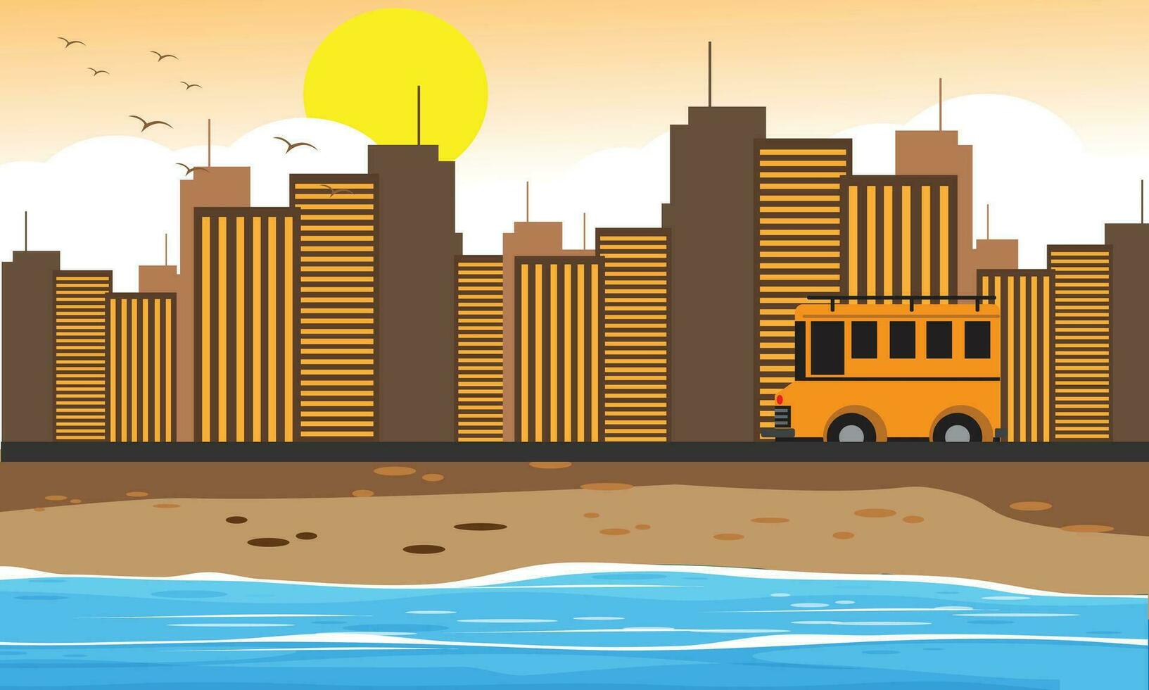 bus on the city beach vector