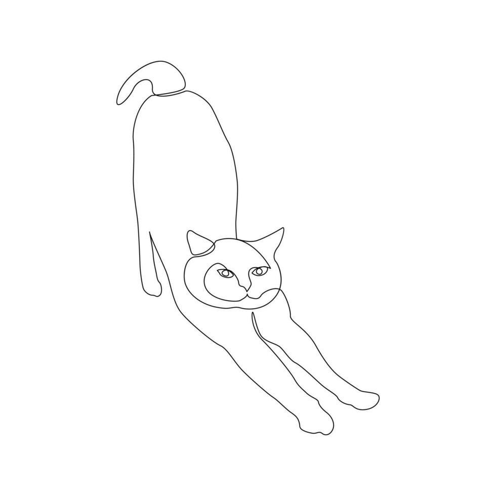 Continuous one line drawing of cute cat out line vector art drawing minimalist design