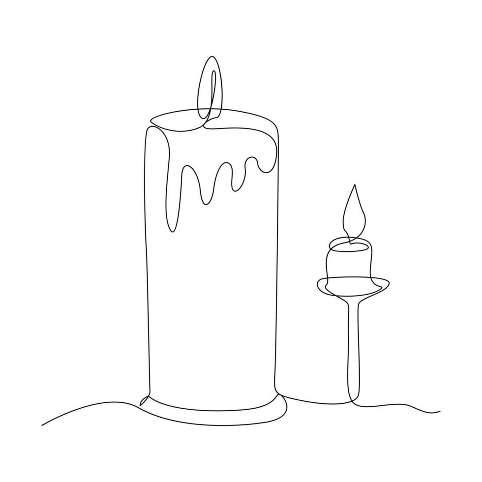 Beautiful candles continuous one line drawing outline vector illustration