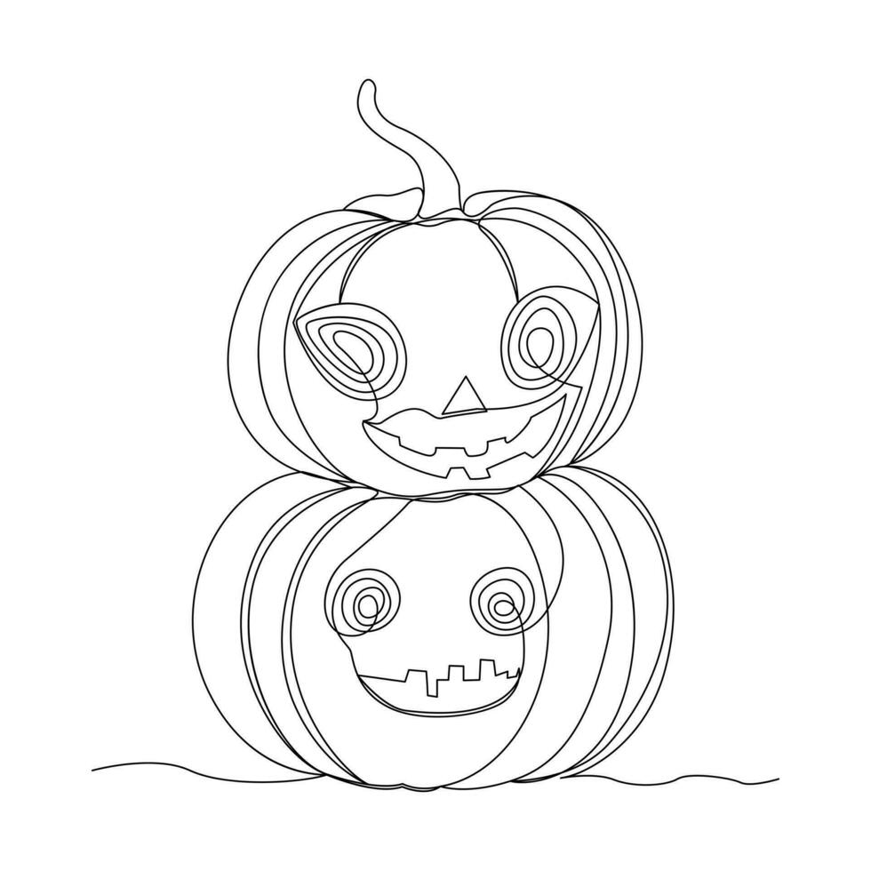 Continuous one line drawing of halloween pumpkin vector illustration