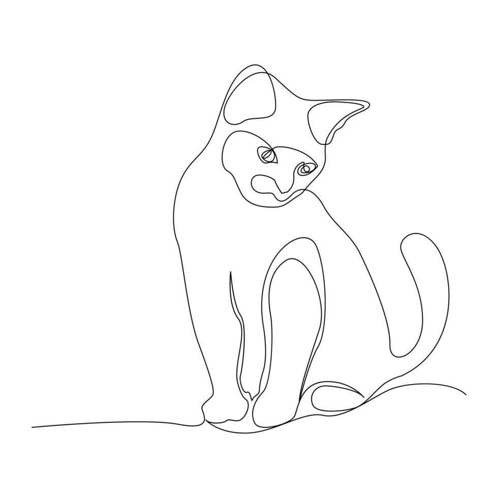 continuo uno línea dibujo de linda gato fuera línea vector Arte dibujo minimalista diseño