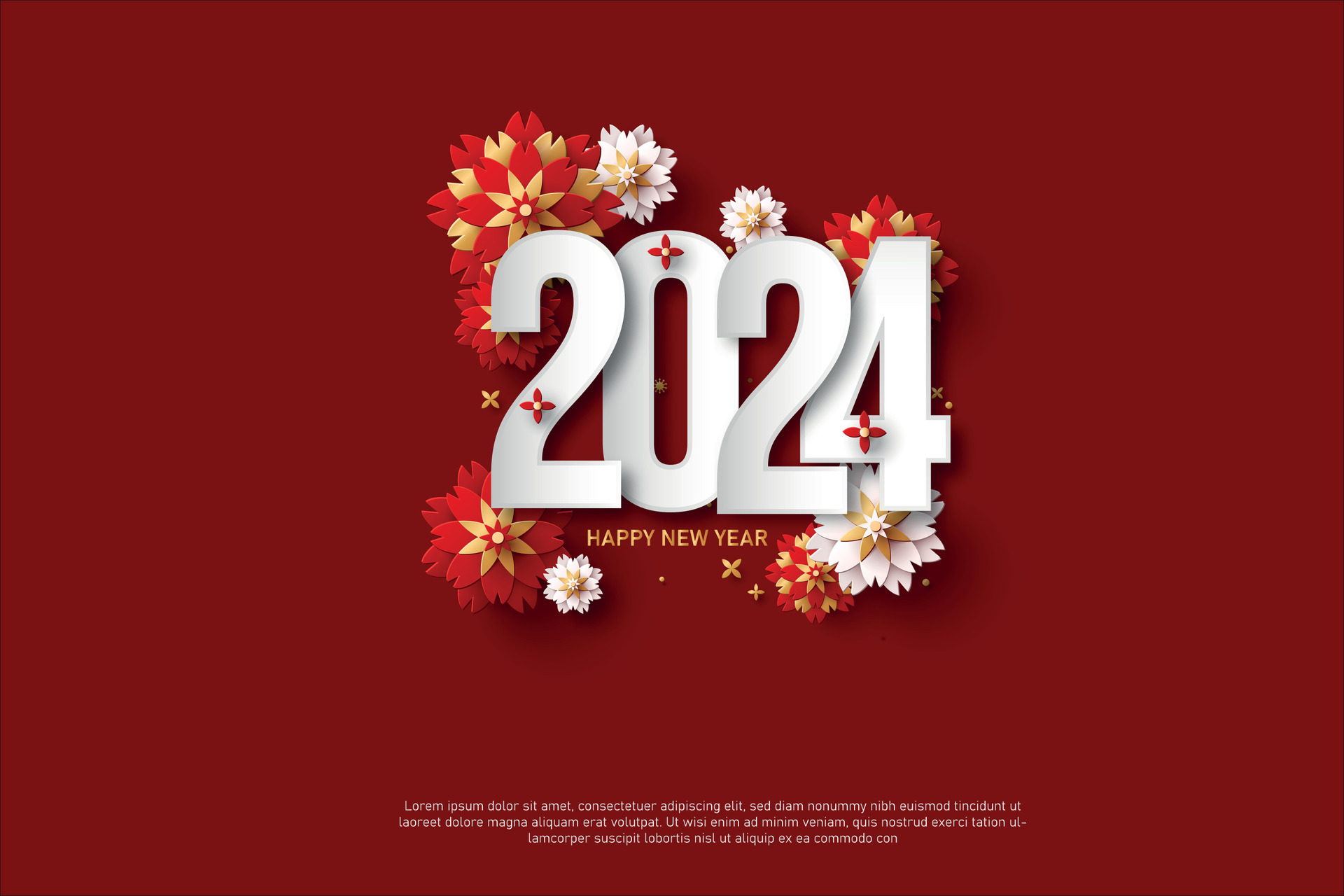 Simple and Clean Design Happy New Year 2024. White Numbers for