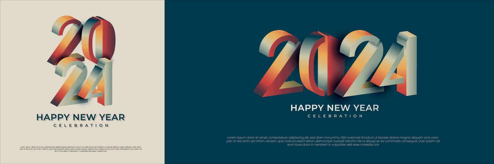 contento nuevo año 2024 con 3d retro lleno color diseño modelo. 2024 nuevo año celebracion concepto para saludo tarjeta, bandera y enviar modelo vector