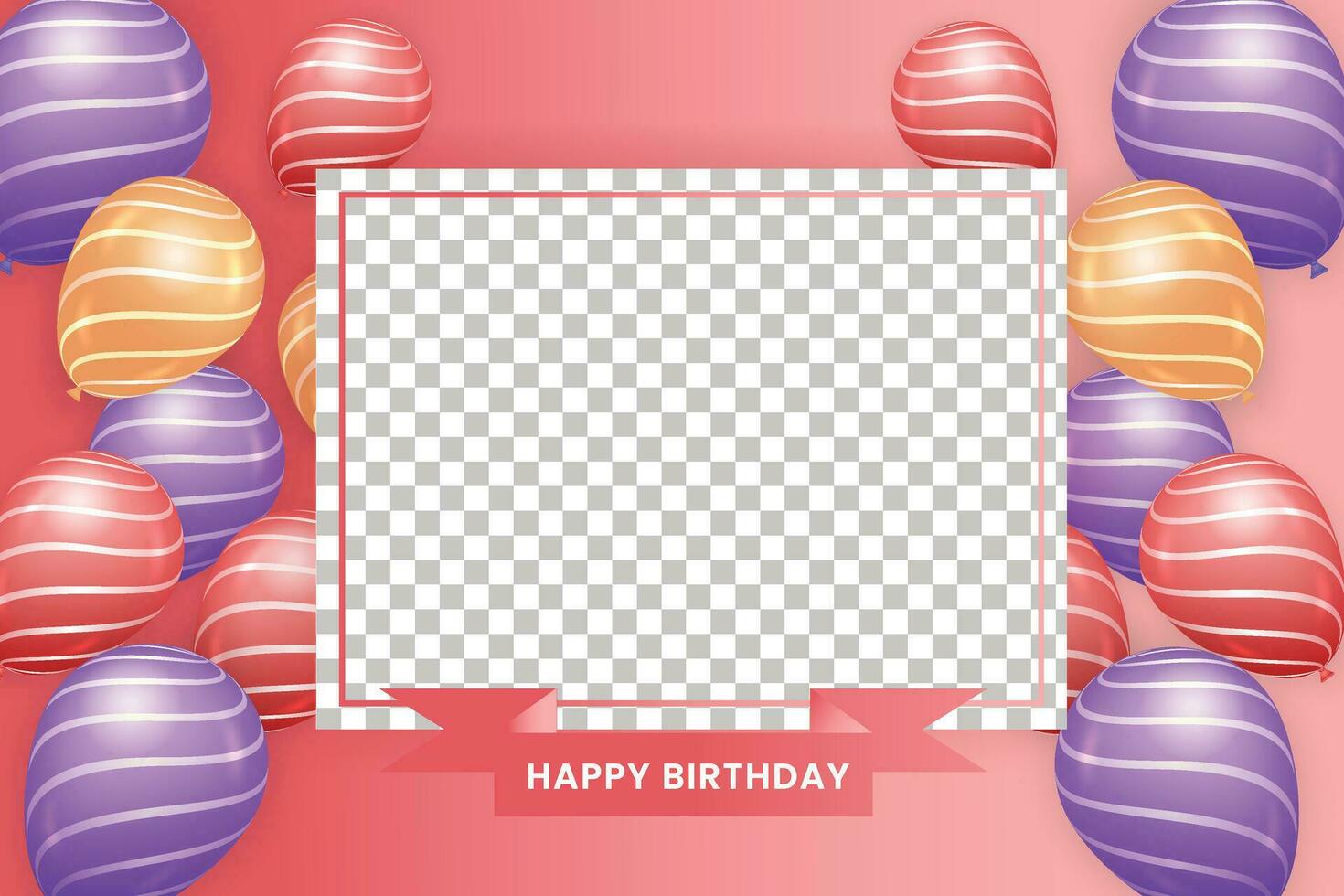 Happy birthday vector template background. Happy birthday greeting text in red board with golden red and purple balloons for birthday card decoration.