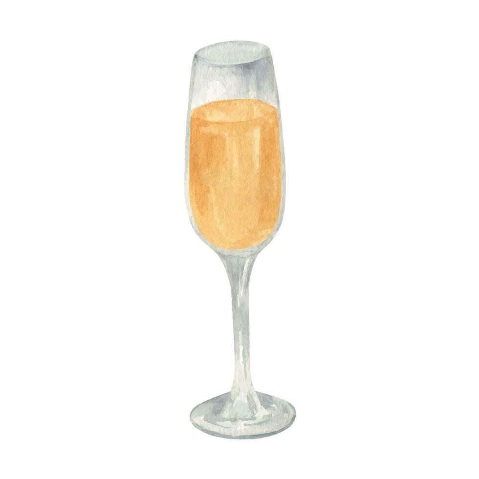 Hand drawn champagne glass clipart.  Watercolor celebrating beverage vector